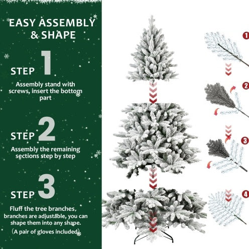 5FT PE&PVC Flocked Artificial Christmas Tree ,With 768 Branch Tips And Metal Stand,Foldable Fake Tree With Realistic Snowy Foliage For Home Decoration