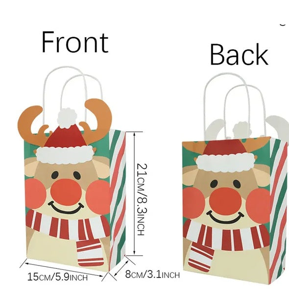 12Pcs Christmas Gift Bag With Handles 6 Designs Christmas Party Treat Bag Reusable Goody Candy Cookie Bags Cute Cartoon Santa Claus Gingerbread Man Gift Wrapping Bags For Xmas Party Supplies