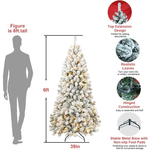 5FT Pre-lit Flocked Christmas Tree With 498 Memory Wire Tips  Effortlessly Fluffed, Perfectly Shaped, And Lit With 200 Warm Incandescent Lights Bringing Lasting Elegance And Wase To Your Holiday