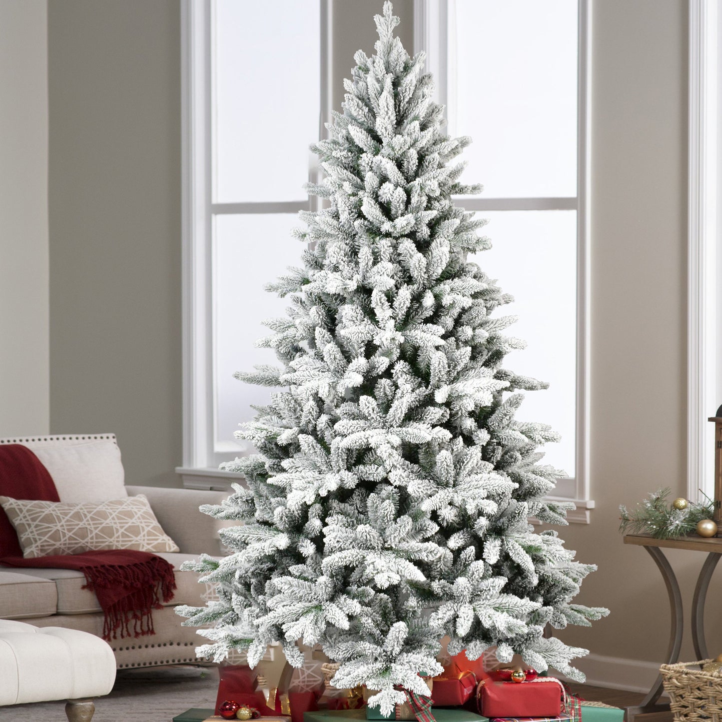 5 Feet PVC Flocked Artificial Christmas Tree With 768 Branch Tips & Metal Brackets, Collapsible Fake Tree With Realistic Snow Leaves For Home Decor