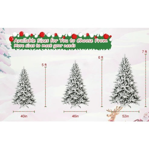 5FT PE&PVC Flocked Artificial Christmas Tree ,With 768 Branch Tips And Metal Stand,Foldable Fake Tree With Realistic Snowy Foliage For Home Decoration