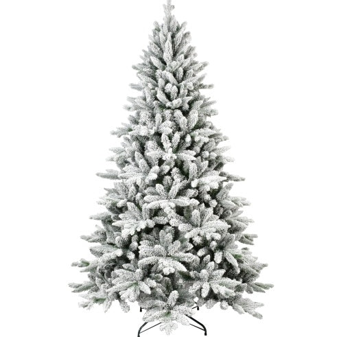 5FT PE&PVC Flocked Artificial Christmas Tree ,With 768 Branch Tips And Metal Stand,Foldable Fake Tree With Realistic Snowy Foliage For Home Decoration